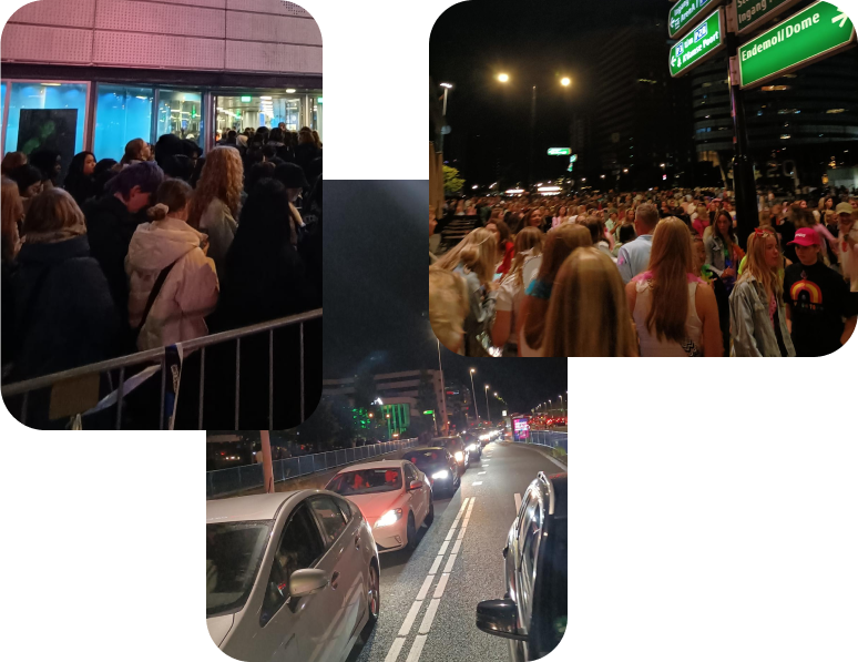 Pictures that illustrate the crowded mess after a concert
