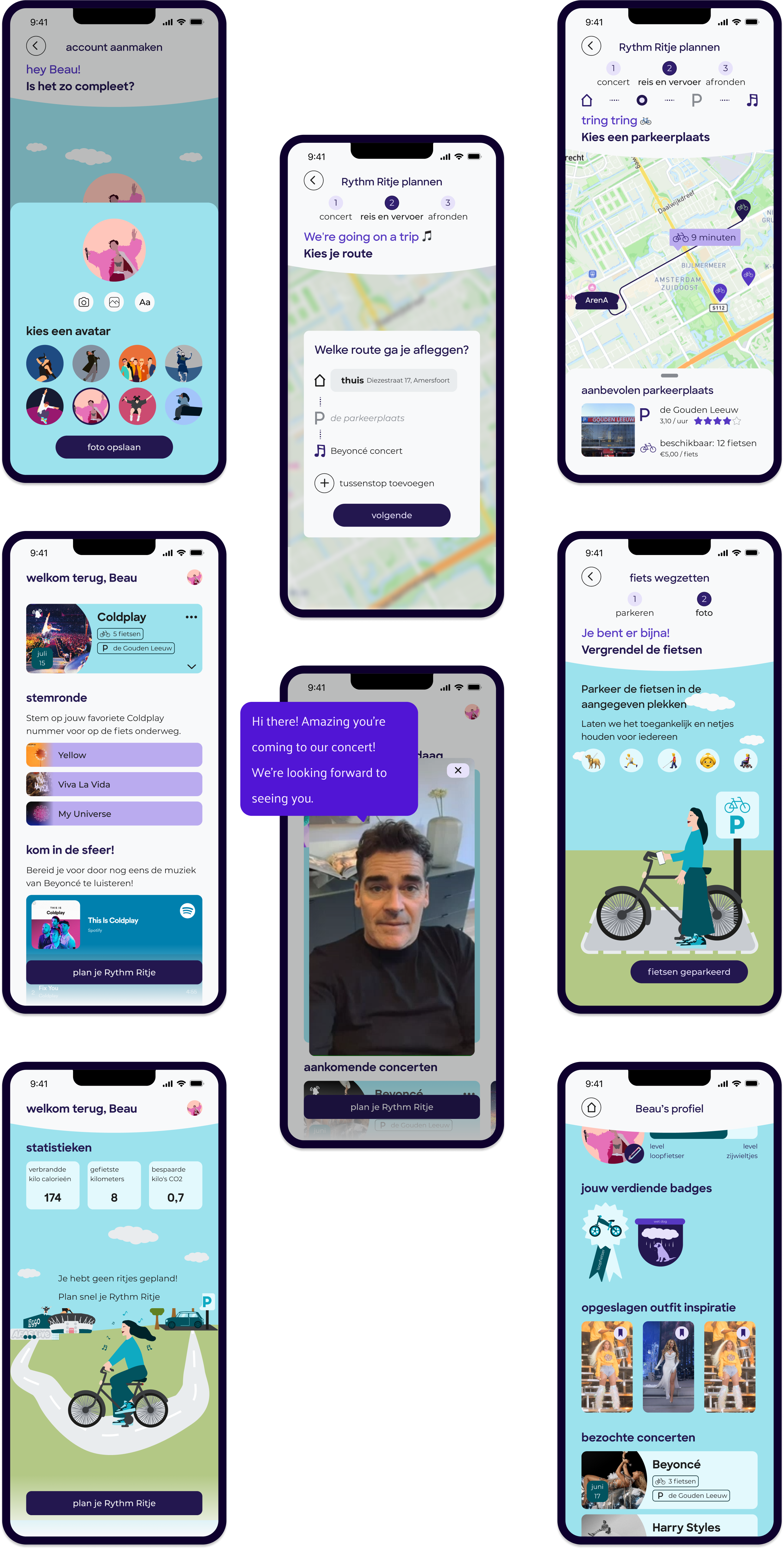 some screens from the prototype from the app